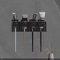 Wall Mounted Black Cosmetic Storage Shelf with Organized Makeup Products and Brushes