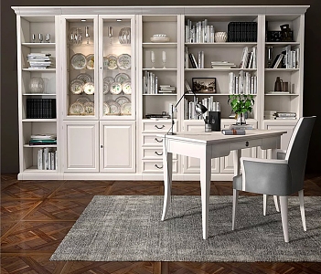 Bookcase Dining Room Cabinet Desk Chair Dining Table Carpet 3d model