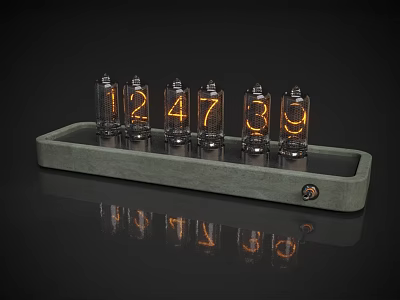 Modern Desktop Nixie Tube Clock With Glowing Digital Numbers On Gray Base 3d model