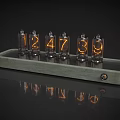Modern Desktop Nixie Tube Clock With Glowing Digital Numbers On Gray Base 3d model