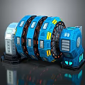 Blue Sci Fi Modular Mechanical Structure With Yellow Accents Grille Panels And Base 3d model