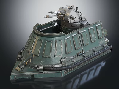 Warship Turret With Green Armor Metal Structure And Complex Gun Equipment 3d model