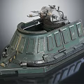 Warship Turret With Green Armor Metal Structure And Complex Gun Equipment