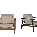 Modern Leisure Chairs With Wooden Armrests Comfortable Cushions And Natural Tones In Living Room