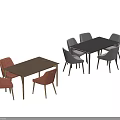 Modern Dining Table Set With Gray And Orange Chairs Wooden Design Elements 3d model
