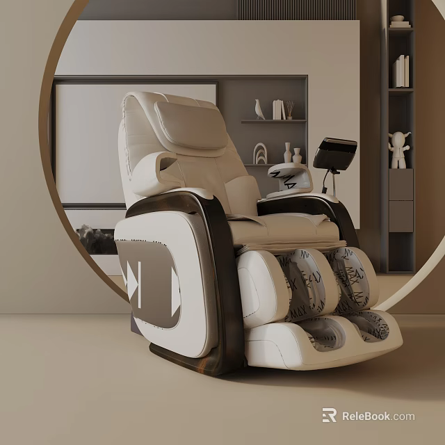 Modern Minimalist Leisure Massage Chair Interior With Foot Massage And Wooden Frame 3d model 
