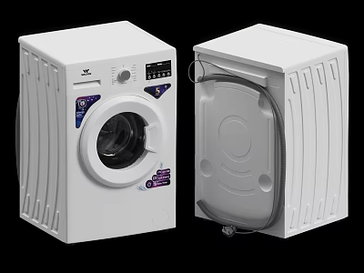 Modern White Front Loading Washing Machine With Open Door And Control Panel 3d model
