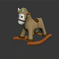 Colorful Building Blocks Rocking Horse Toy with Brown Body White Head and Red Saddle