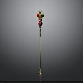 Ornate Golden Scepter with Red and Black Decorative Top and Red Gemstone Base