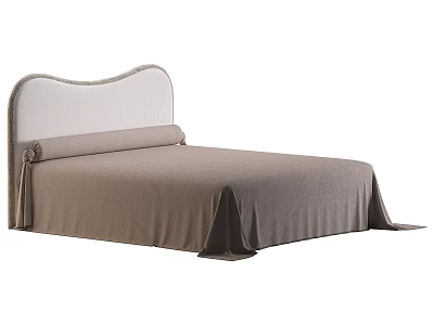 Elegant Modern Double Bed With White Upholstered Headboard And Brown Bedding 3d model