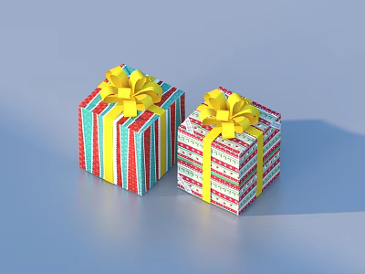 Colorful Striped Gift Boxes Adorned With Yellow Bows As Daily Living Supplies 3d model