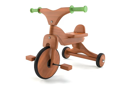 Sturdy Wooden Toddler Tricycle With Green Handles Seat Pedals And Black Wheels 3d model