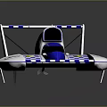 Blue And White Checkered Streamlined Race Car Model With Logos And Number Details