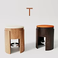 Modern Light And Dark Wooden Stools With Beige Orange Upholstered Seats And Unique Design