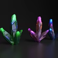 Colorful Crystal Shaped Jewelry in Green Purple Blue with Shiny Luster on Black Background