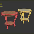 Elegant Decorative Round Tables With Carved Legs Shelves And Colored Tops