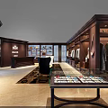 Elegant Clothing Store Interior With Dark Wooden Walls Display Shelves And Seating Area