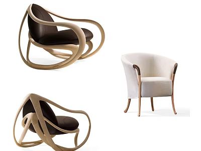 Modern Leisure Chairs With Curved Wooden Frame And Upholstered Seats 3d model