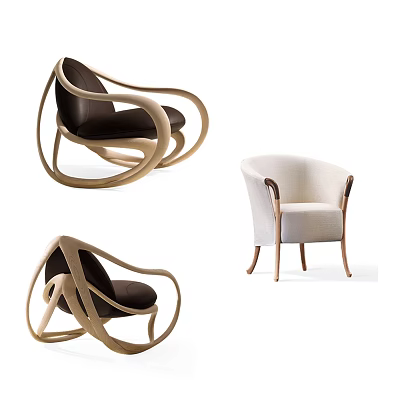 Modern Leisure Chairs With Curved Wooden Frame And Upholstered Seats 3d model