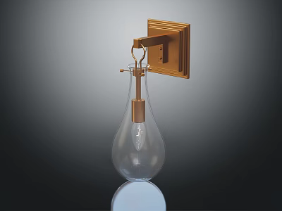 Elegant Modern Wall Mounted Golden Teardrop Shaped Transparent Glass Lampshade Furniture Piece 3d model