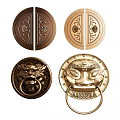 Traditional Brass Door Handles With Carved Patterns And Lion Head Design
