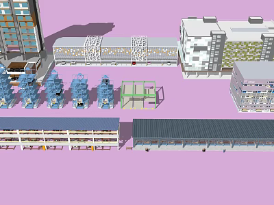 Different Types Of Architectural Building Models Featuring High Rise And Low Rise Structures 3d model