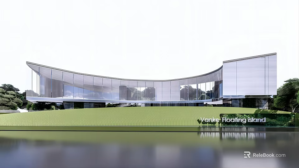 Modern Sales Center Building With Glass Curtain Wall And Curved Architectural Design 3d model 