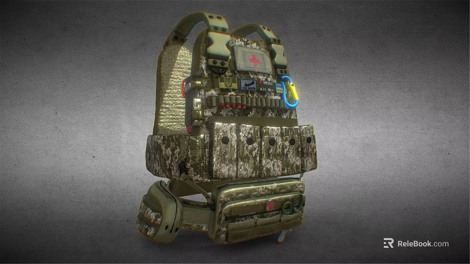 Tactical Camouflage Military Style Backpack With Multiple Pockets And Tech Accessories 3d model 