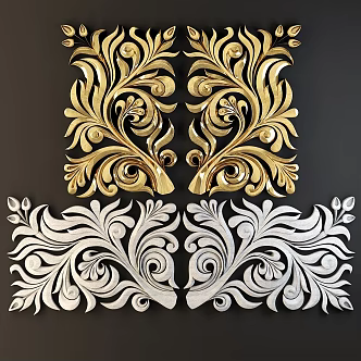 Vintage component decoration classic gold plaster decoration 3d model