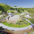 Picturesque Garden Landscape With Lush Greenery Colorful Flower Beds and Stone Pathway