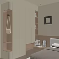 Modern Light Colored Wardrobe With Sleek Doors Side Shelves Table Lamp And Wall Art