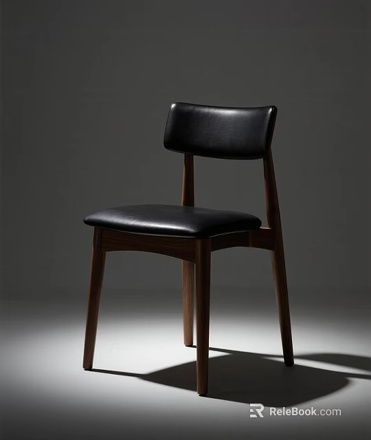 Modern Minimalist Leisure Chair With Black Leather Seat And Wooden Frame Design 3d model 