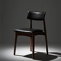 Modern Minimalist Leisure Chair With Black Leather Seat And Wooden Frame Design