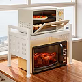 Decorative Ornament Combination With White Double Layer Rack Oven Microwave And Kitchen Food