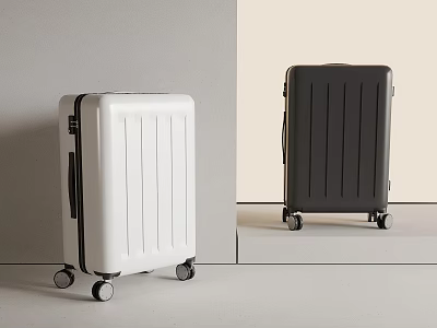 White and Dark Gray Modern Suitcase with Sleek Design and Rolling Wheels 3d model