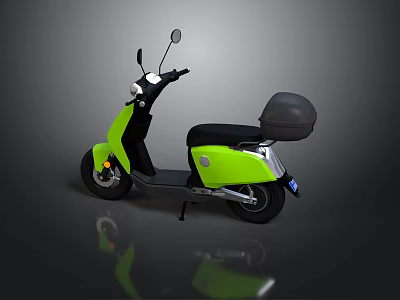 Green Electric Scooter With Black Seat Storage Box Rearview Mirrors And Reflection 3d model