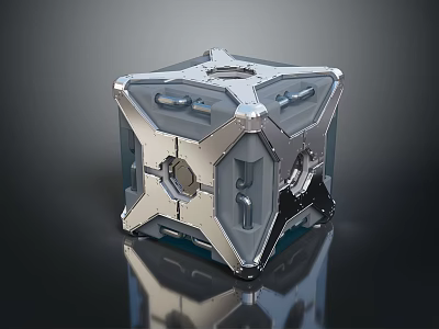 Metallic Mechanical Cube Structure With Intricate Geometric Panels And Reflective Surface 3d model