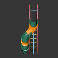 Colorful Kids Playground Slide With Green Yellow Chute Red Ladder And Blue Mesh Top