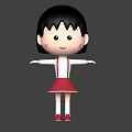 Cartoon Girl with Black Hair Red Skirt White Top Arms Outstretched Standing on White Platform