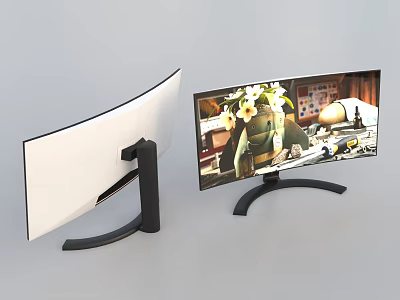 Dual Curved Computer Monitors White And Black Modern Sleek Display Design 3d model