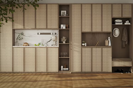 Log Style Entrance Shoe Cabinet Functional Entrance Cabinet Storage Cabinet Decorative Cabinet Shoe Changing Stool Shoe Cabinet Hanger Clothes Clothing Entrance Cabinet End View Desk 3d model