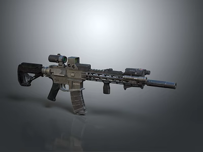 Modern Tactical Assault Rifle with Optic Sight Tactical Rail Magazine and Barrel in 3D Render Design 3d model