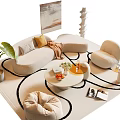Sofa Coffee Table Combination Curved Sofa Three-Seat Sofa Multi-Person Sofa Leisure Chair Floor Lamp 3d model