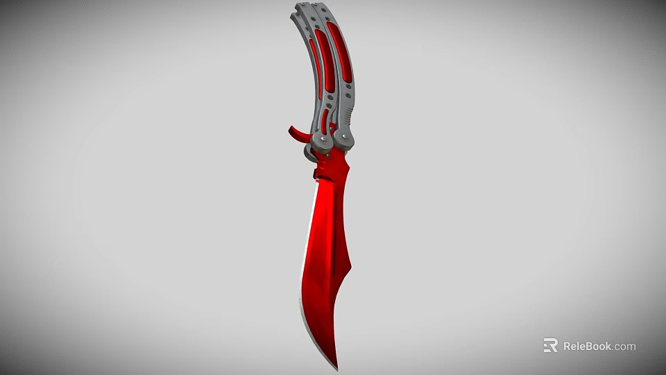 Red Blade Silver Handle Tactical Knife With Decorative Design And Sharp Edge 3d model 
