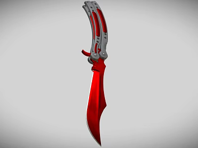 Red Blade Silver Handle Tactical Knife With Decorative Design And Sharp Edge 3d model