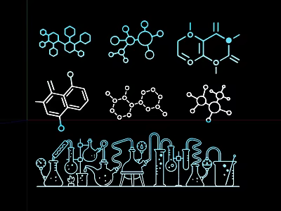 Decorative Ornaments Set With Molecular Structure Models And Chemical Laboratory Instruments For Science Themed Decor 3d model
