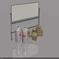 Whiteboard Stand With Two Cans Red Symbols And Building Blocks 3d model