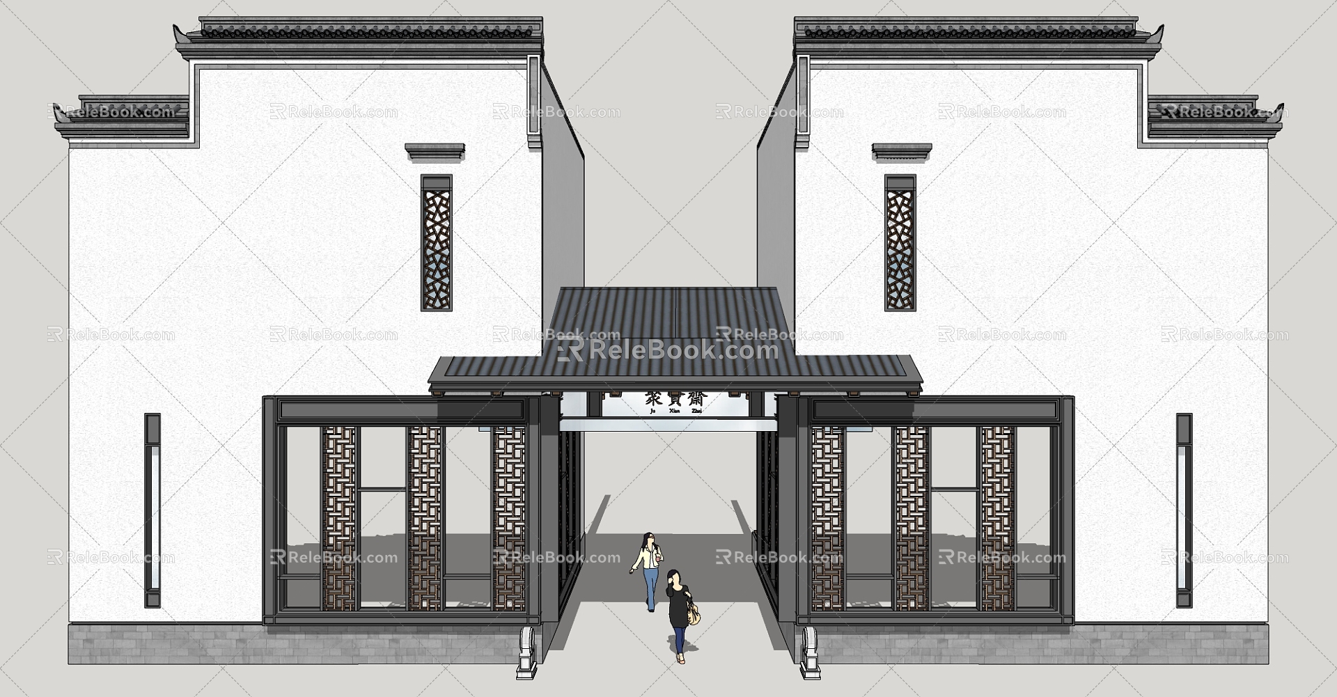 New Chinese-style Gate Huizhou-style Commercial Pedestrian Street Entrance 3d model