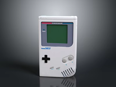 Classic White Game Boy Handheld Electronic Device With Green Screen And Cross Pad 3d model