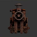 Vintage Copper Steam Train Model with Intricate Gears Metallic Wheels on Reflective Surface